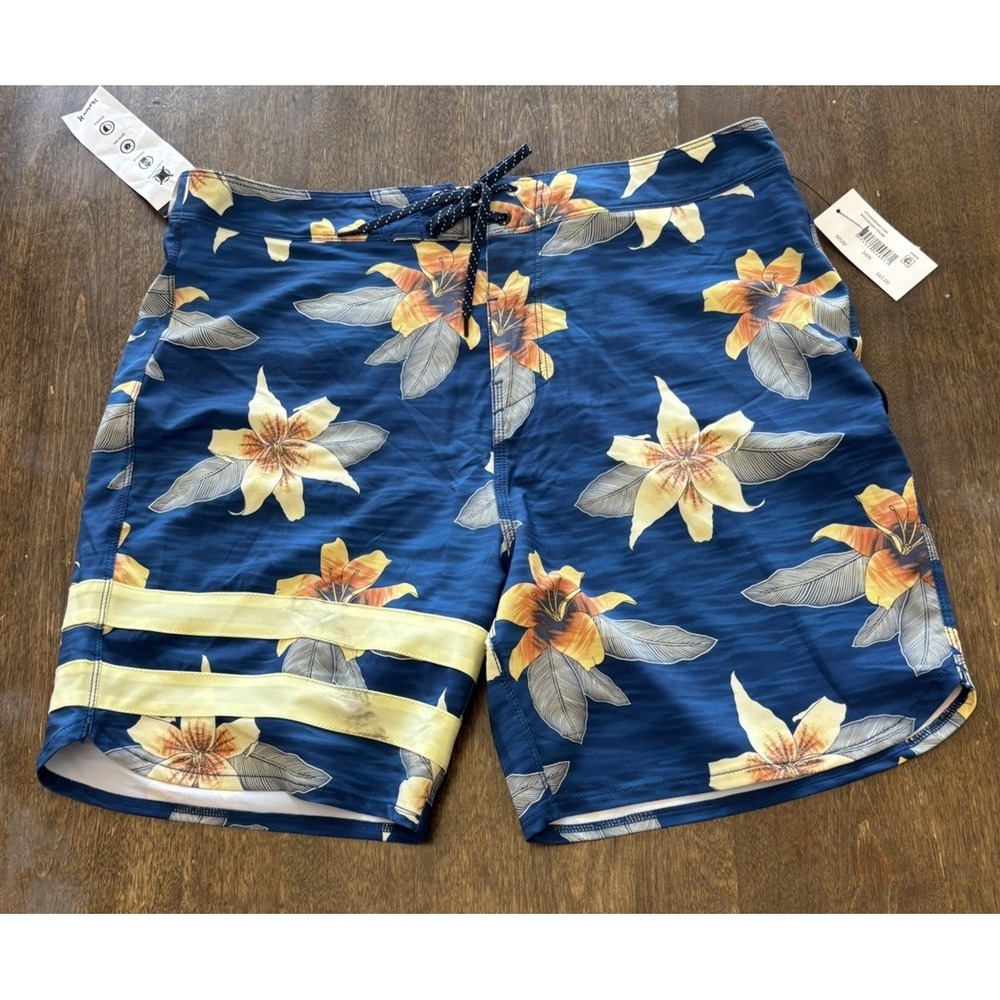 Hurley Men's Phantom-Eco Block Party 18 Boardshorts Blue Floral 34